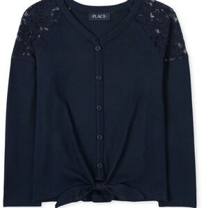 The Children's Place Girls Navy Tie Front with faux button up font Sizes s/6 NWT